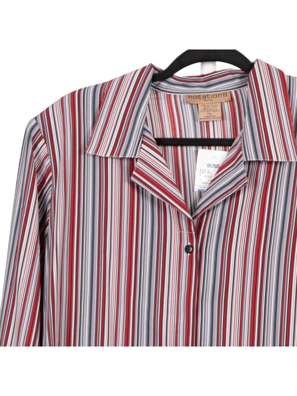 Retro Striped Satin Shirt PXL Petite XL Womens Red White Blue Collar Button Up - Picture 2 of 6
